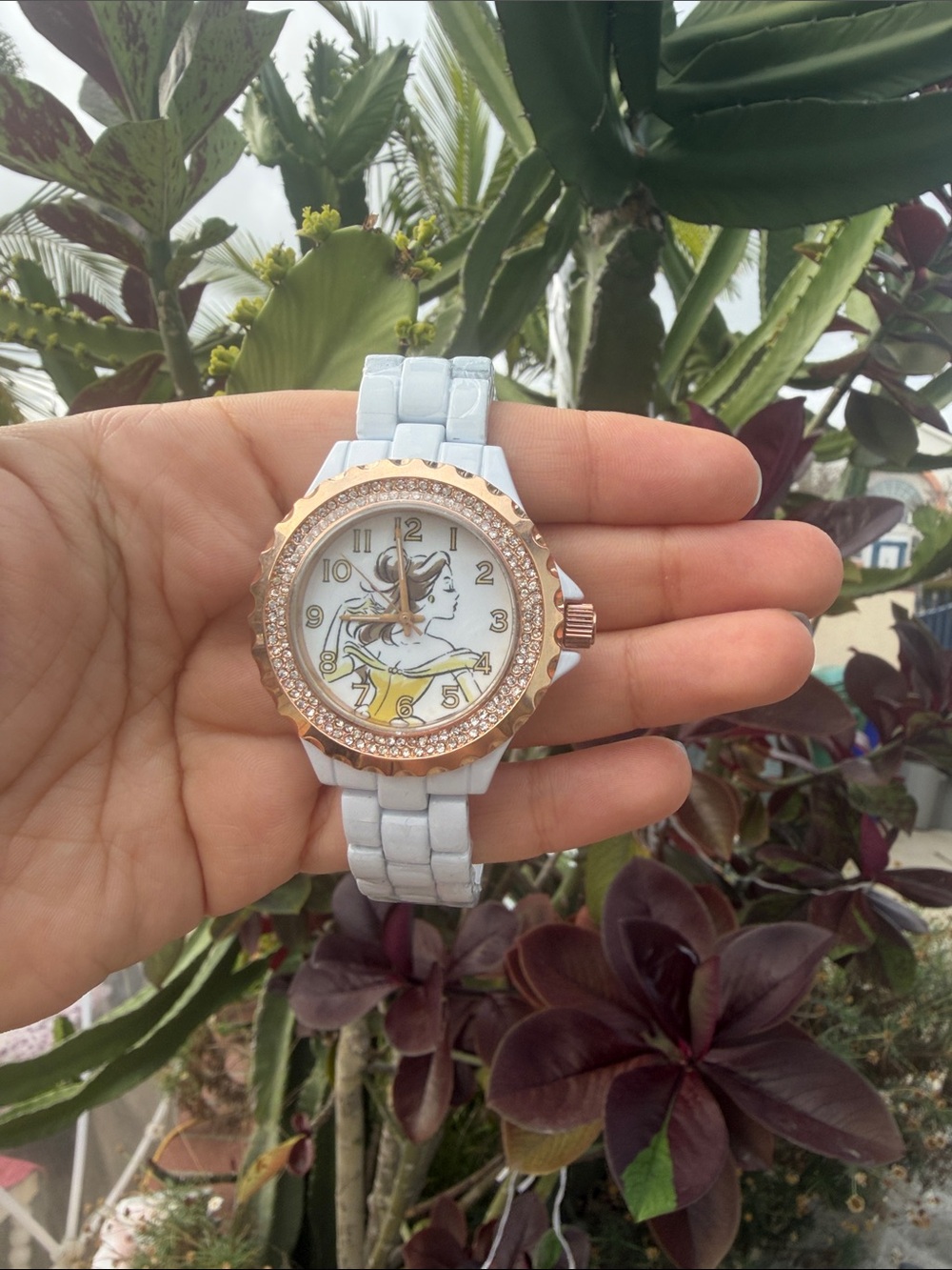 Disney Watch Factory Belle Disney Franchise White Band Wristwatch Watch